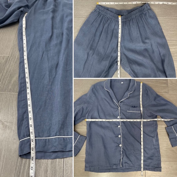 Piglet in Bed Blueberry Linen Pajama Set 2 Pieces Shirt & Pants S Boho Luxury - Picture 14 of 15